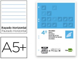 Recambio Liderpapel 4º 100h 60g/m² horizontal con margen 6 taladros